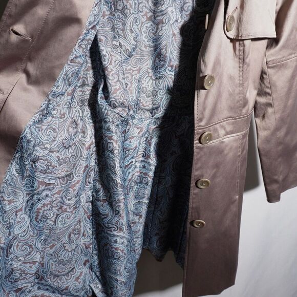 Georgiou Studio Tan Metallic Trench Coat Jacket Womens 8 Y2K Pockets Glam - Picture 7 of 9